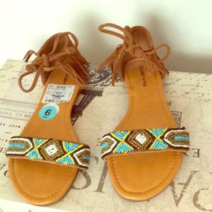 Celebrity pink faux suede moccasin sandals